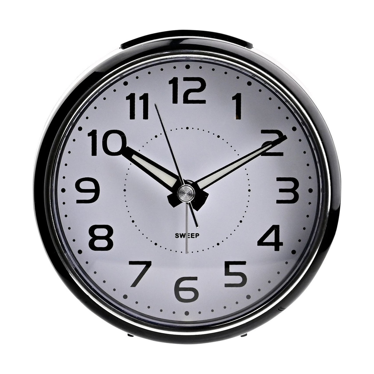 Round Plastic Alarm Clock with Illuminated Button - Black & White