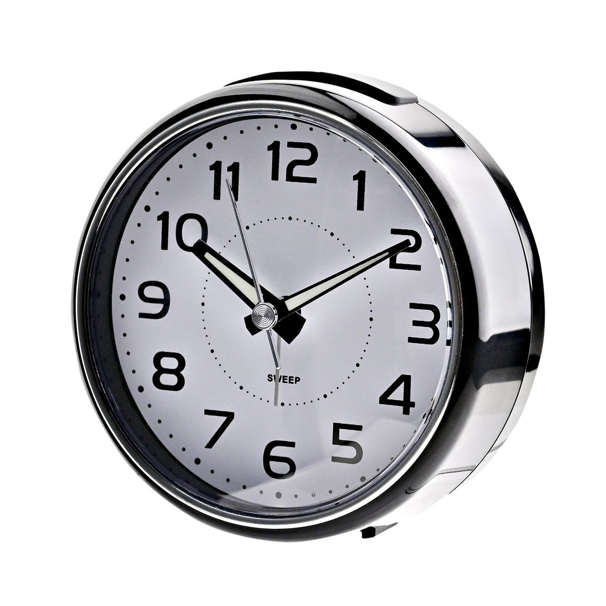 Round Plastic Alarm Clock with Illuminated Button - Black & White