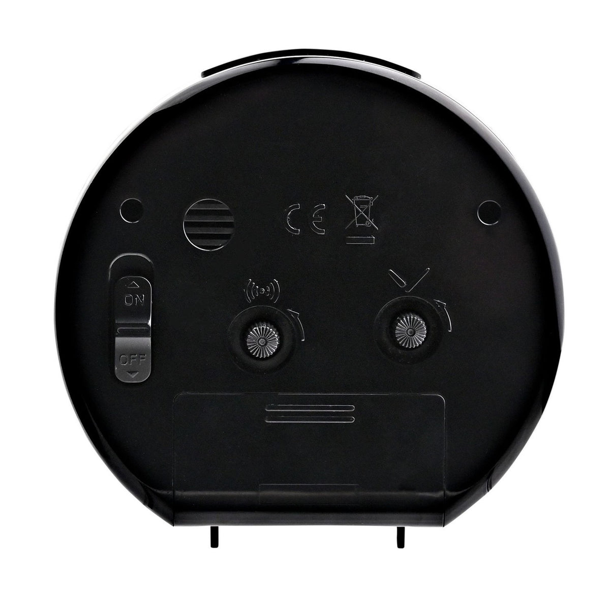 Round Plastic Alarm Clock with Illuminated Button - Black & White
