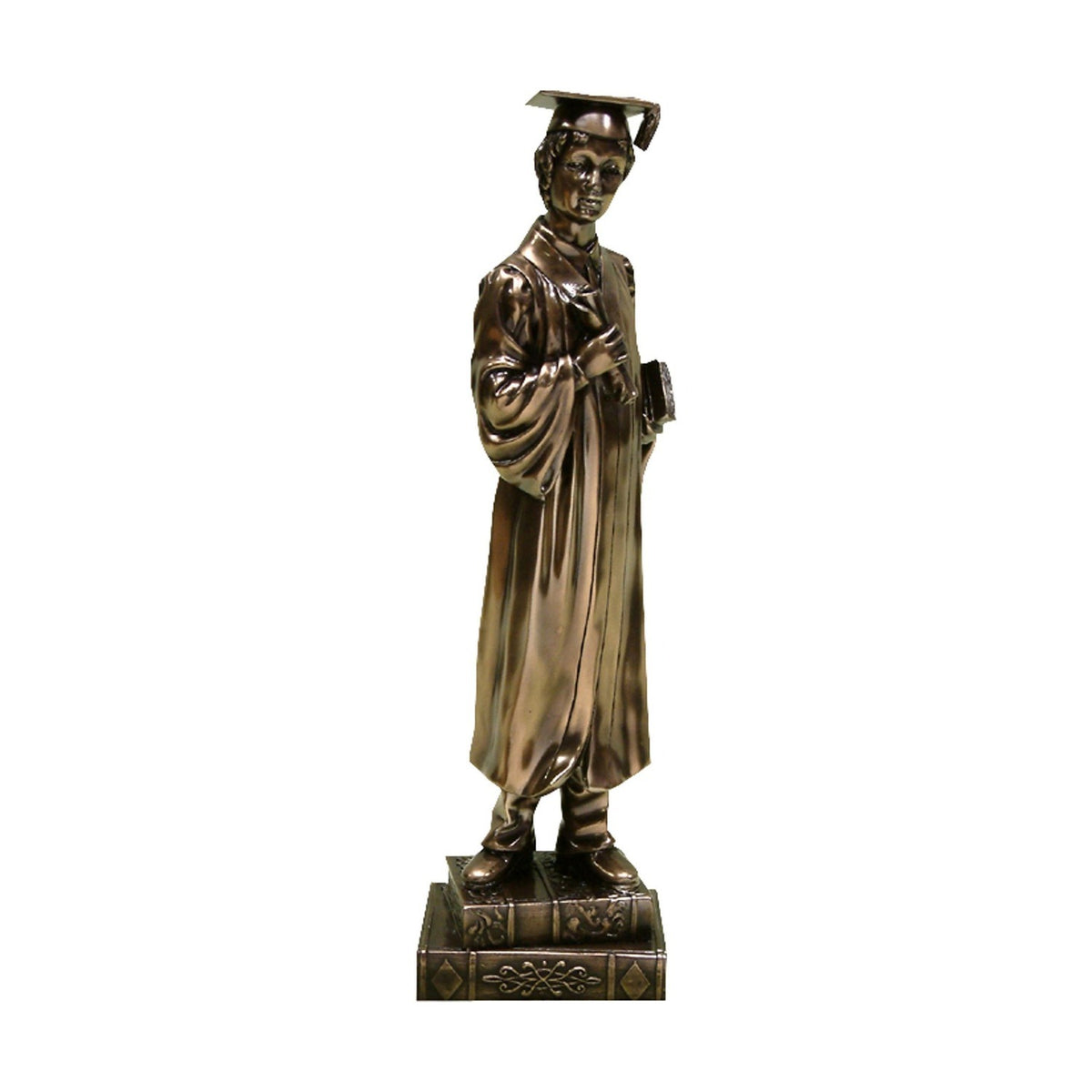 Boy Graduation Polished Resin Figurine with Scroll - Bronze