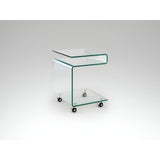 Glass Square Side Table With Wheels – Transparent