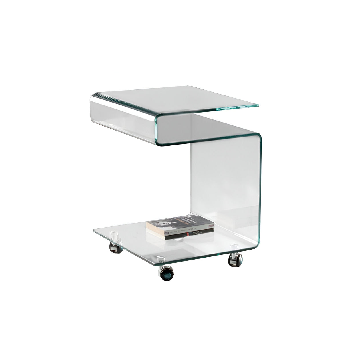 Glass Square Side Table With Wheels – Transparent