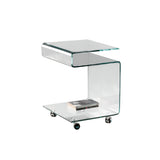 Glass Square Side Table With Wheels – Transparent