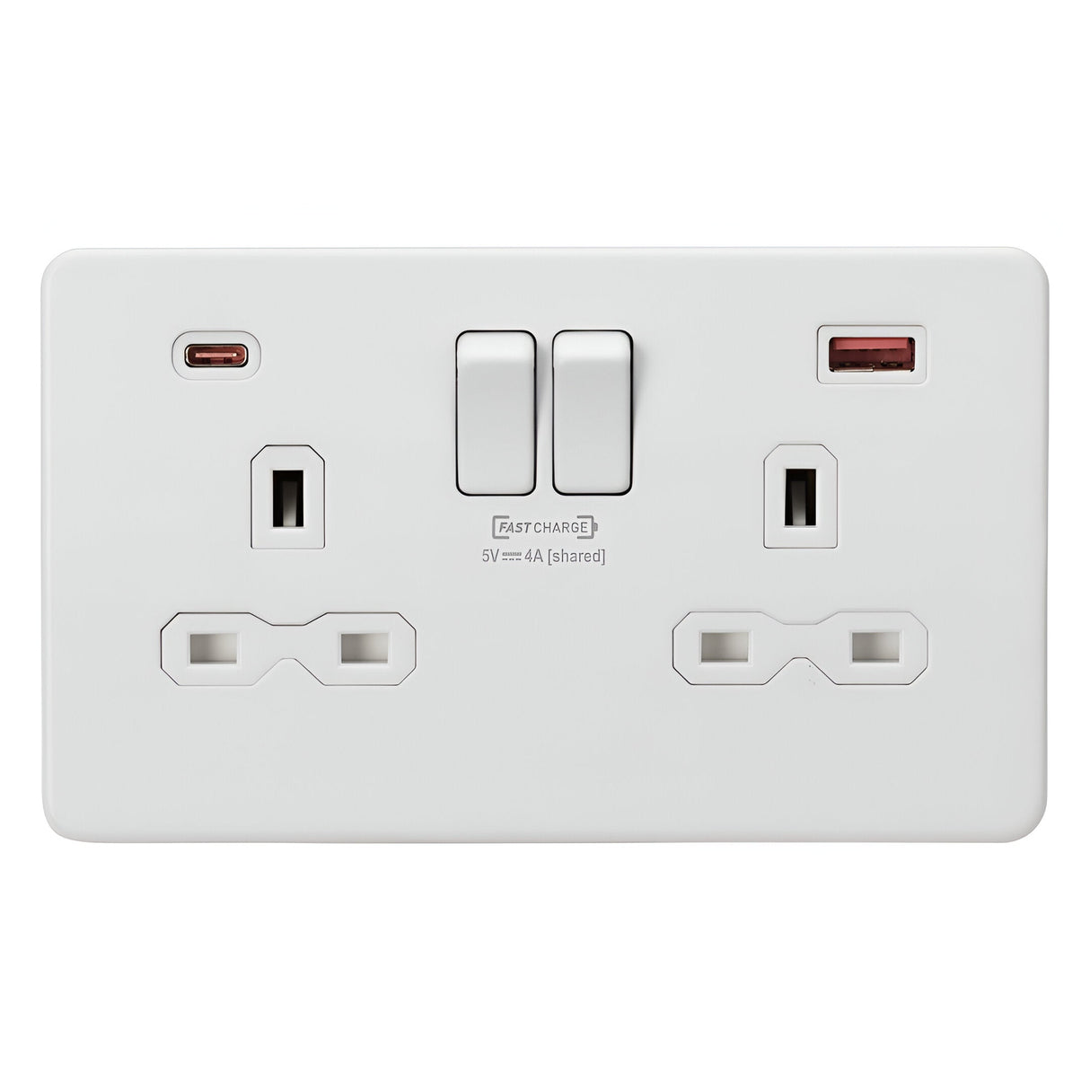 13A 22 Gang DP Switched Socket With Dual USB - Matt White With White Insert