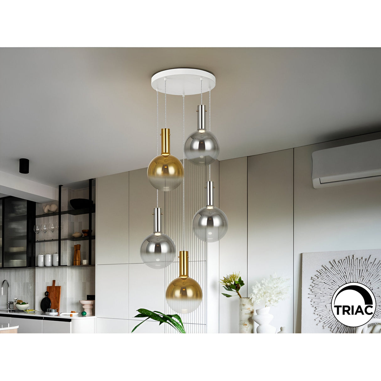 Matices 5 Light LED Glass Cluster Pendant 30W 3000K - Amber/Silver