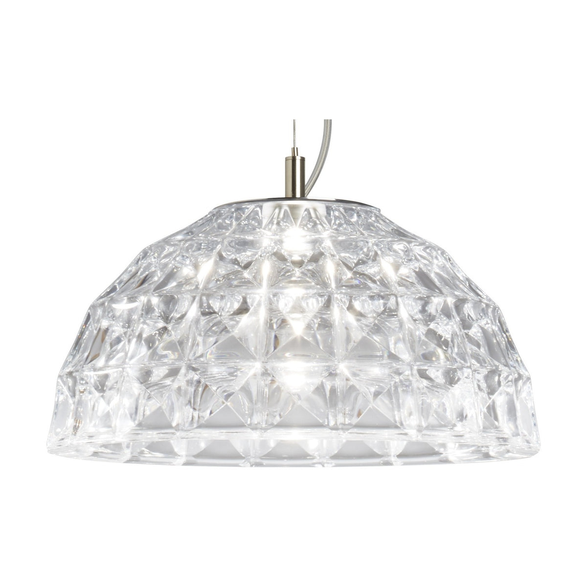 Deco Crystal Pendant Light in Chrome, a single-light dome-shaped fixture with faceted diamond-pattern crystal shade on a slim cable, shown on a plain white background.