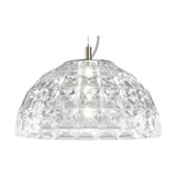 Deco Crystal Pendant Light in Chrome, a single-light dome-shaped fixture with faceted diamond-pattern crystal shade on a slim cable, shown on a plain white background.