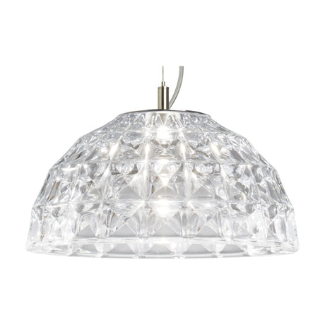 Deco Crystal Pendant Light in Chrome, a single-light dome-shaped fixture with faceted diamond-pattern crystal shade on a slim cable, shown on a plain white background.