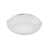 Diamante Small flush ceiling light in white, faceted geometric casing with opal diffuser panel, integrated CCT LED, shown on a plain white background.