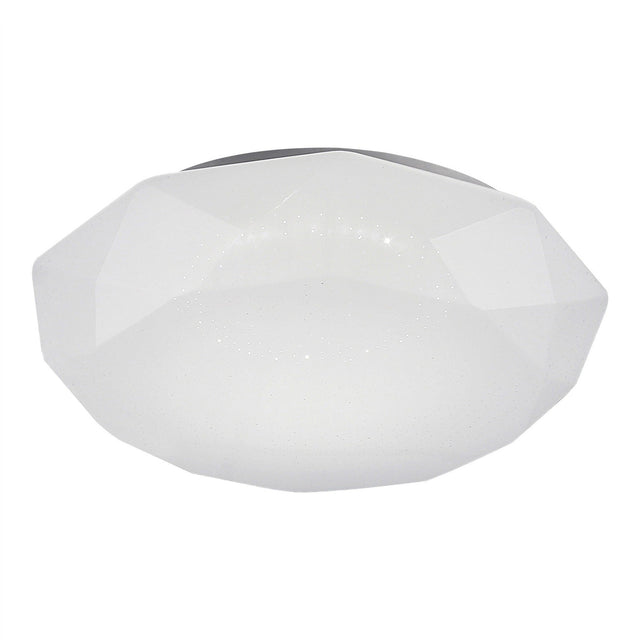 Diamante Large Smart CCT LED flush ceiling light with a faceted white opal glass housing, shown against a plain white background.