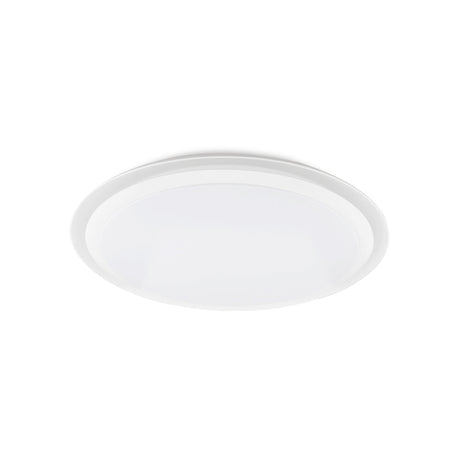 Edge Smart round flush ceiling light in white with an opal diffuser and thin trim, shown at an angle on a plain white background.