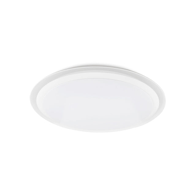Edge Smart round flush ceiling light in white with an opal diffuser and thin trim, shown at an angle on a plain white background.