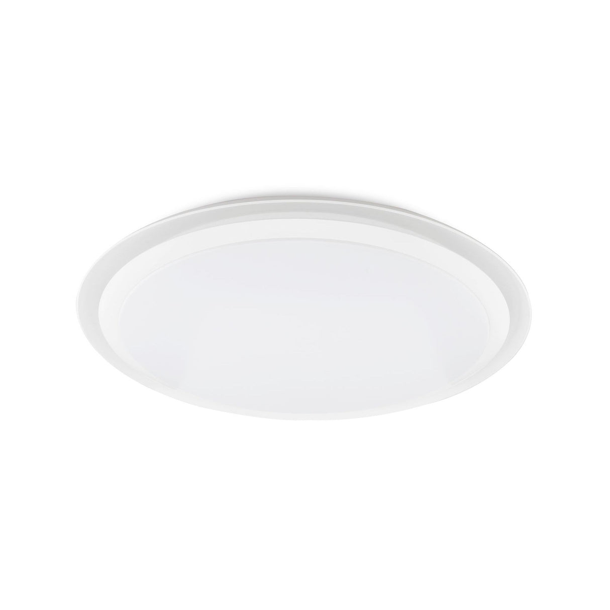 Edge Smart Large CCT Dimmable LED Flush Ceiling Light in white, round design with outer trim ring and opal glass diffuser, shown on a plain white background.