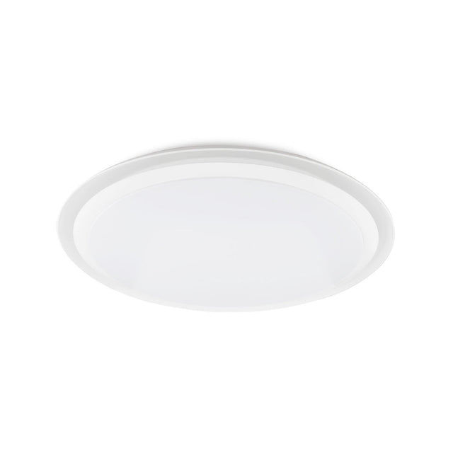 Edge Smart Large CCT Dimmable LED Flush Ceiling Light in white, round design with outer trim ring and opal glass diffuser, shown on a plain white background.