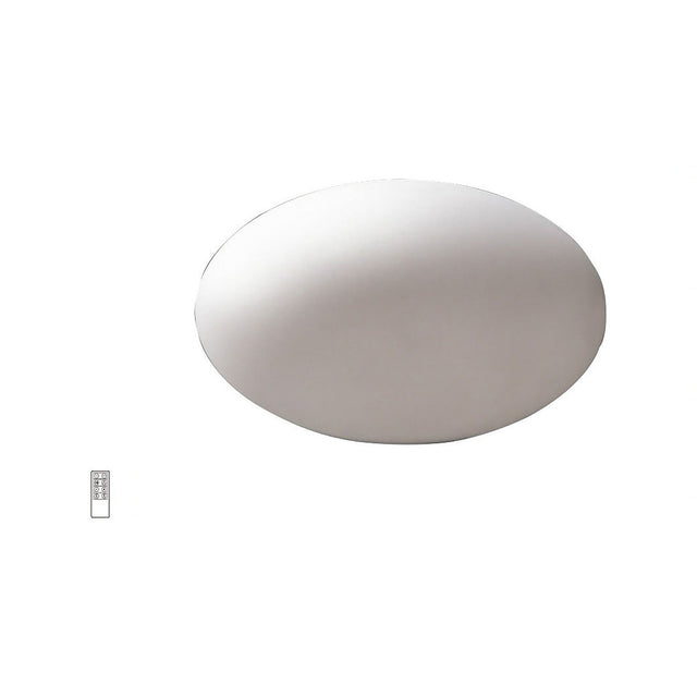 Huevo Oval RGB LED Outdoor Table Lamp in opal white polycarbonate with a smooth matt oval body and included remote control, shown on a plain white background.