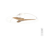 Nepal CCT LED ceiling fan light with white circular ring housing and retractable wood-effect blades, shown with included white remote control on a plain background.