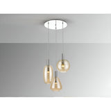 I3-Nara 3 Light LED Glass Cluster Pendant 15W 3000K - Amber/Transparent