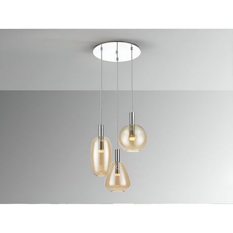 I3-Nara 3 Light LED Glass Cluster Pendant 15W 3000K - Amber/Transparent