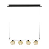 Halvessa LED 4 Light Alabaster Pendant Light in black, featuring four round alabaster globes suspended from a slim black iron bar on dual cables, shown on a plain white background.