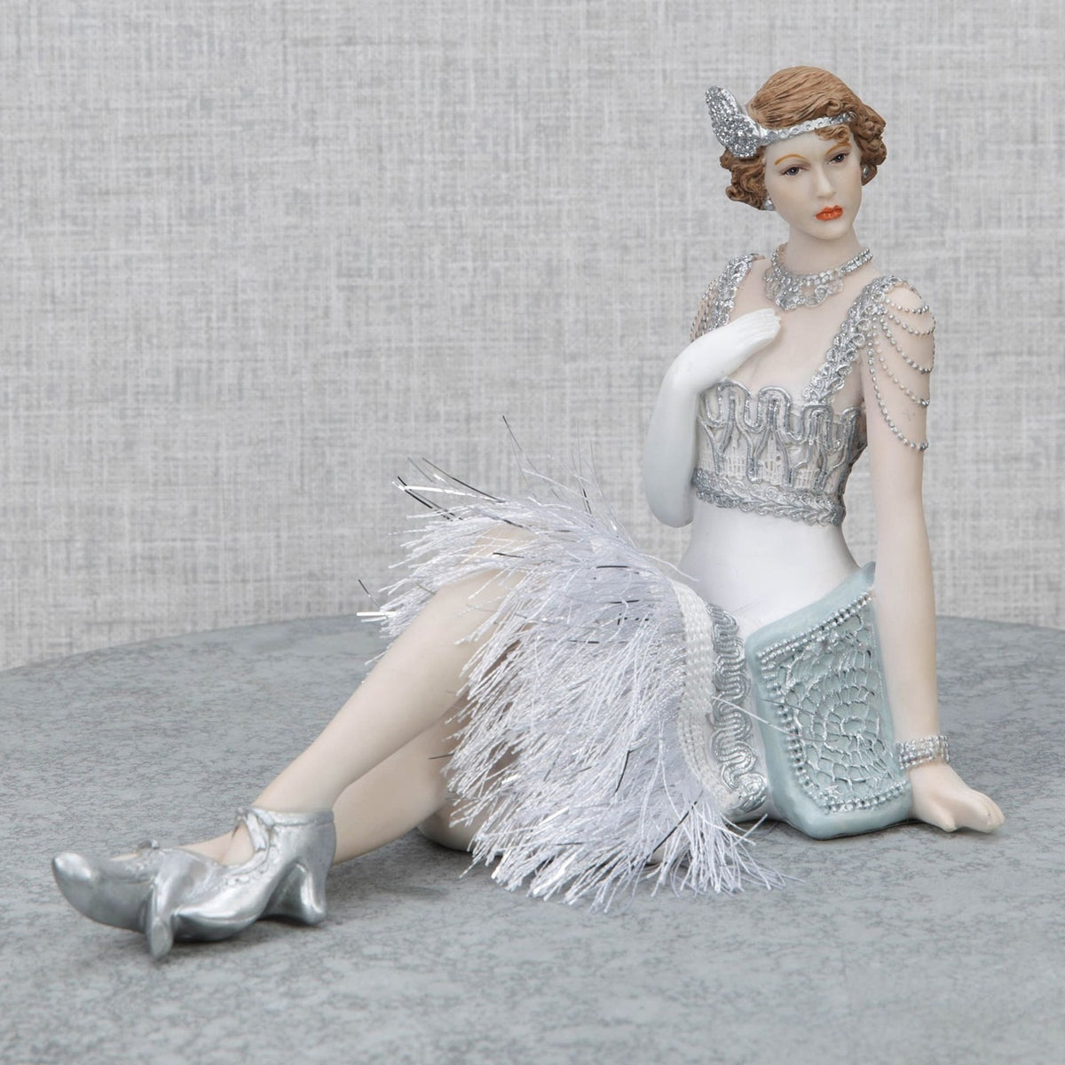 Gatsby Girls Evelyn Sitting Flapper Resin Figurine - Silver