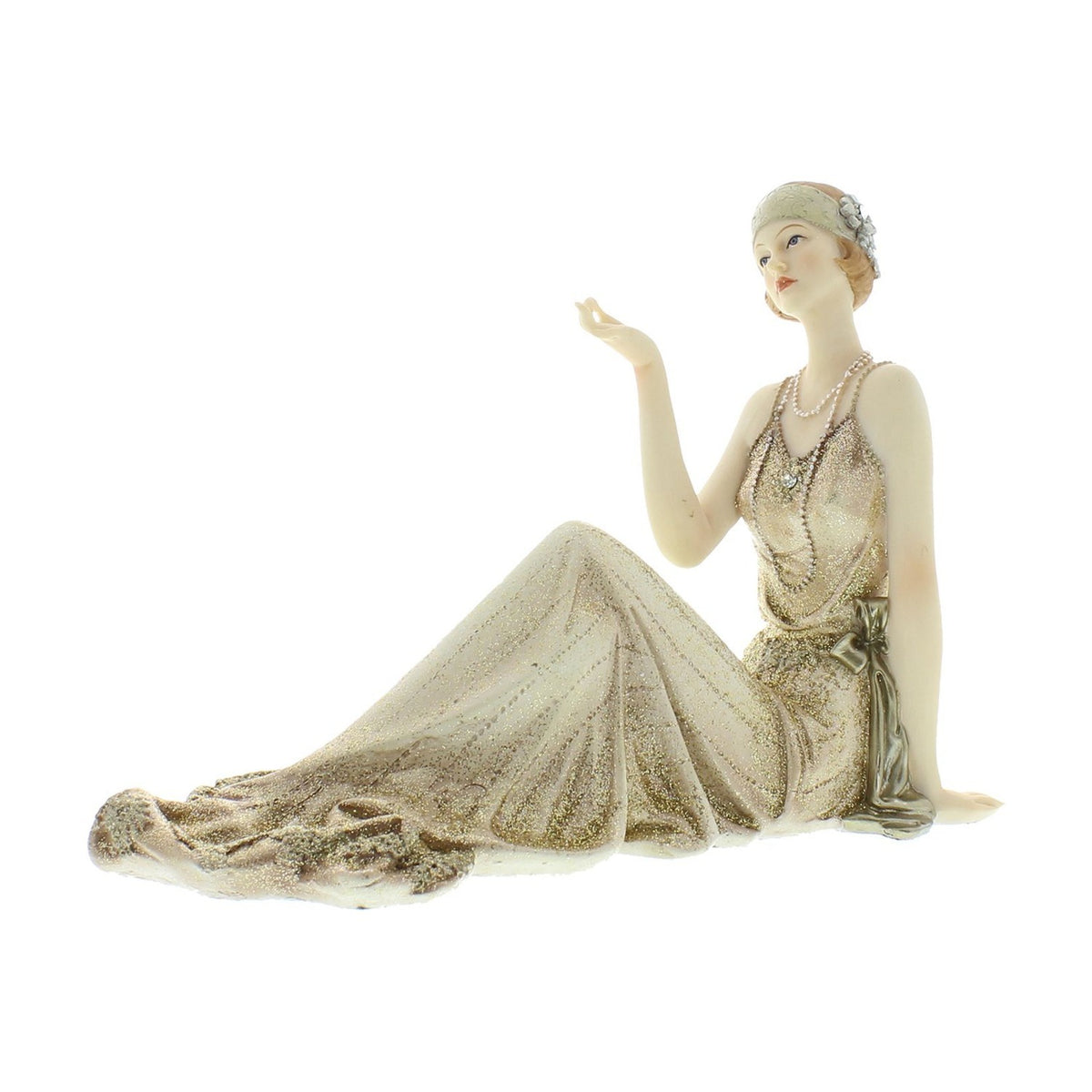 Justina Lady Sat on Floor Hand in Air Resin Figurine - Gold