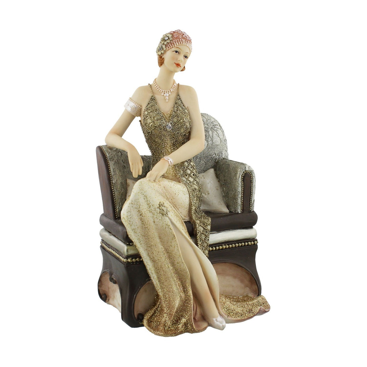Valerie Lady Sat on Chaise Lounge Resin Figurine - Gold