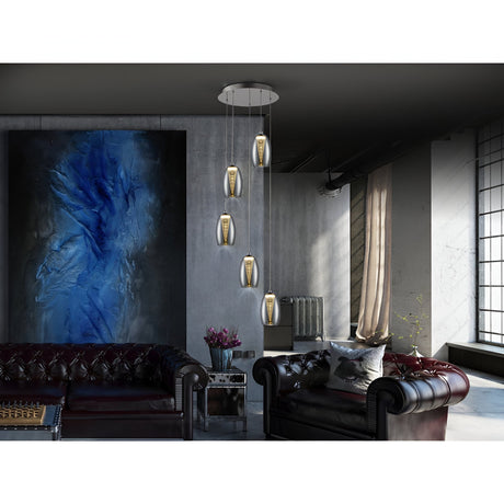 Nebula 5 Light LED Glass Cluster Pendant 25W 3000K - Transparent