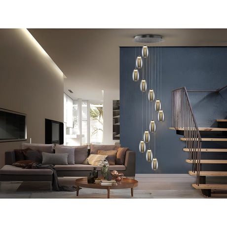 Nebula 12 Light LED Glass Cluster Pendant 60W 3000K - Chrome