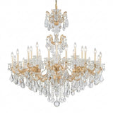 The Vienna 24 Light K9 Crystal Chandelier features multiple candle-style bulbs and hanging crystal ornaments, offering a luxurious, ornate look inspired by classic traditional chandeliers.