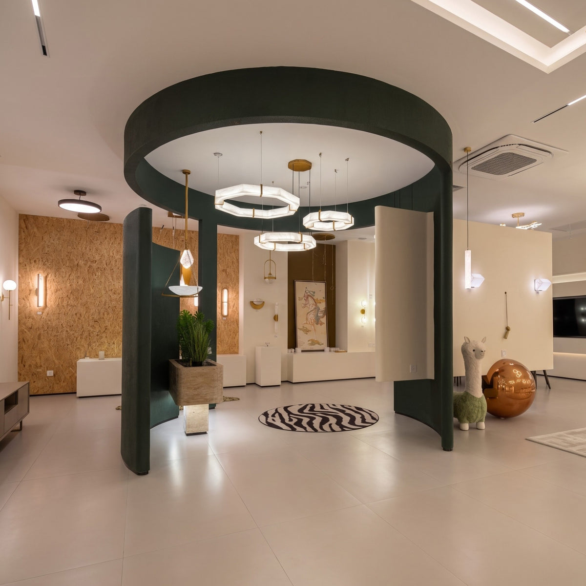Vireon LED Triple Ring Alabaster Chandelier - Bronze