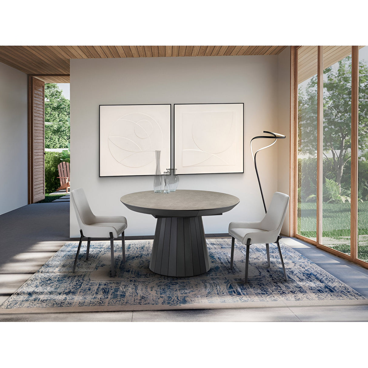 Koria 6-8 Seater Wood Extendable Round Dining Table – Matte Black & Grey