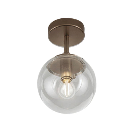 Global 1 Light Globe Ceiling Light, a flush-mount fitting with a round bronze base and clear acrylic globe diffuser housing a single E14 bulb, shown on a white background.