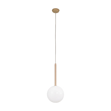 Libra Glass Globe Pendant Light 12cm with a white glass sphere shade on a slim champagne metal drop and matching round ceiling plate, shown on a plain white background.