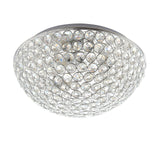 Endon Cordelia 3 light flush bathroom ceiling light with domed faceted crystal shade and chrome trim, shown against a plain white background.