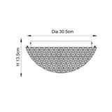 Dimension diagram of the Endon Cordelia 3 light crystal flush bathroom ceiling light in chrome, showing 30.5cm diameter and 13.5cm height.