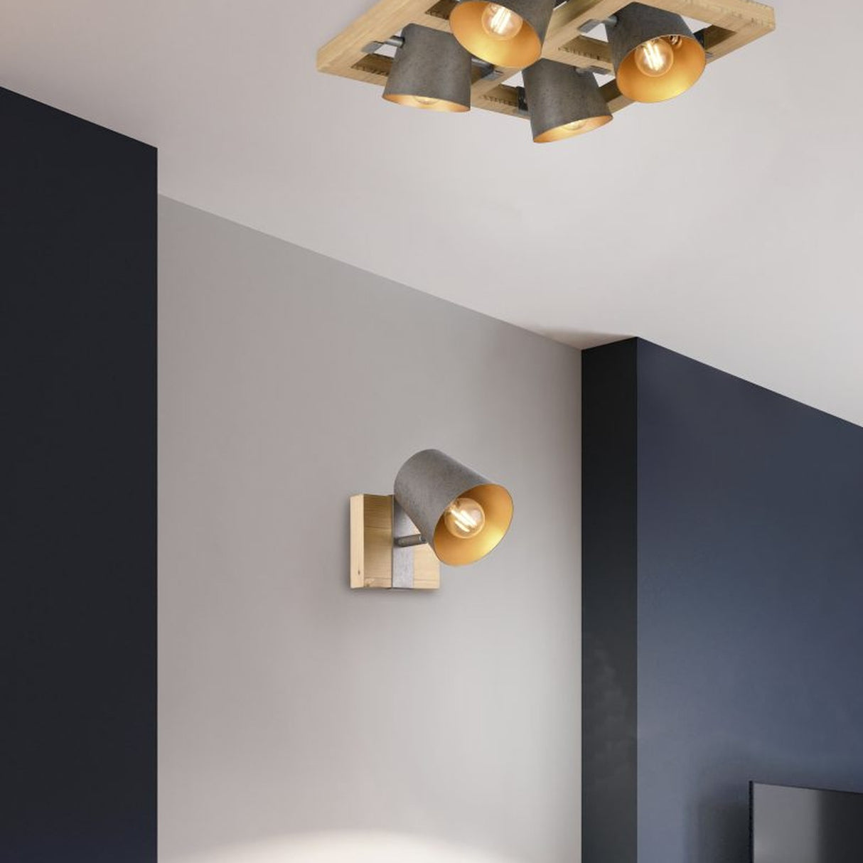 Bell 4 Light Wooden Ceiling Light – Antique Nickel