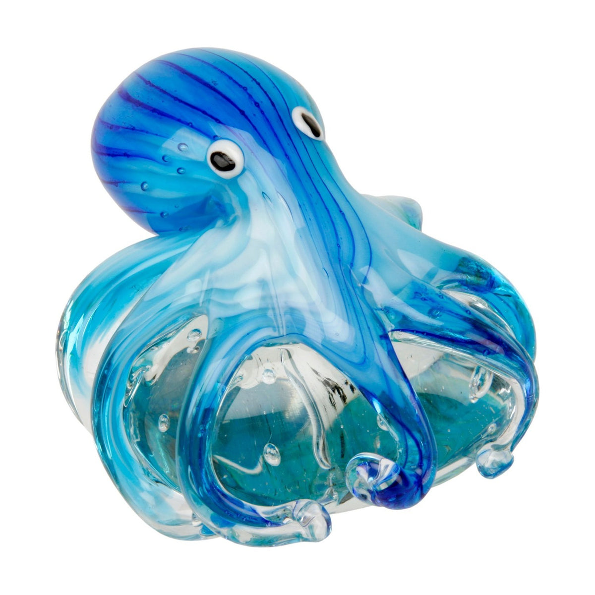 Striped Octopus on Rock Glass Figurine - Blue