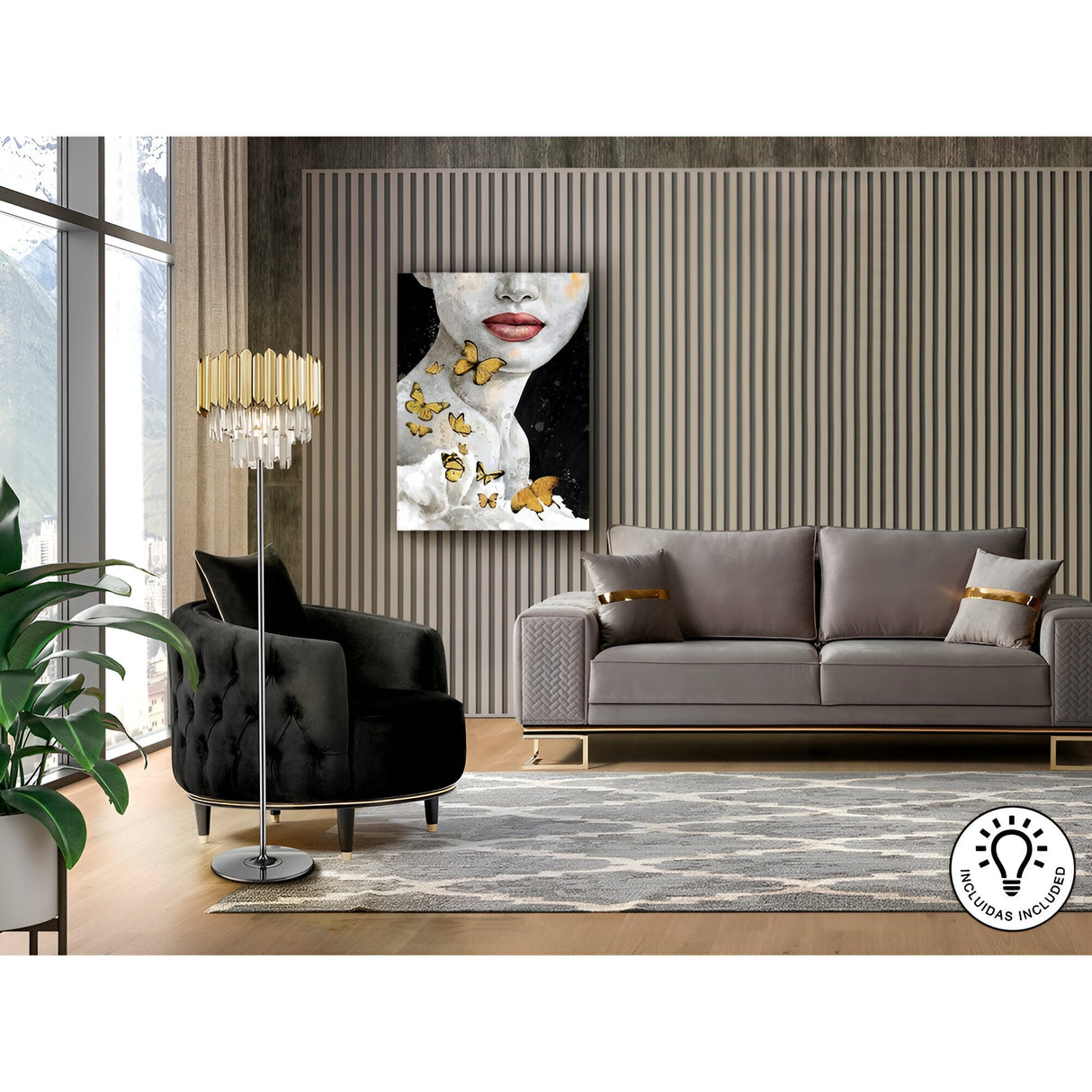Tiara Glass Floor Lamp - Chrome/Gold