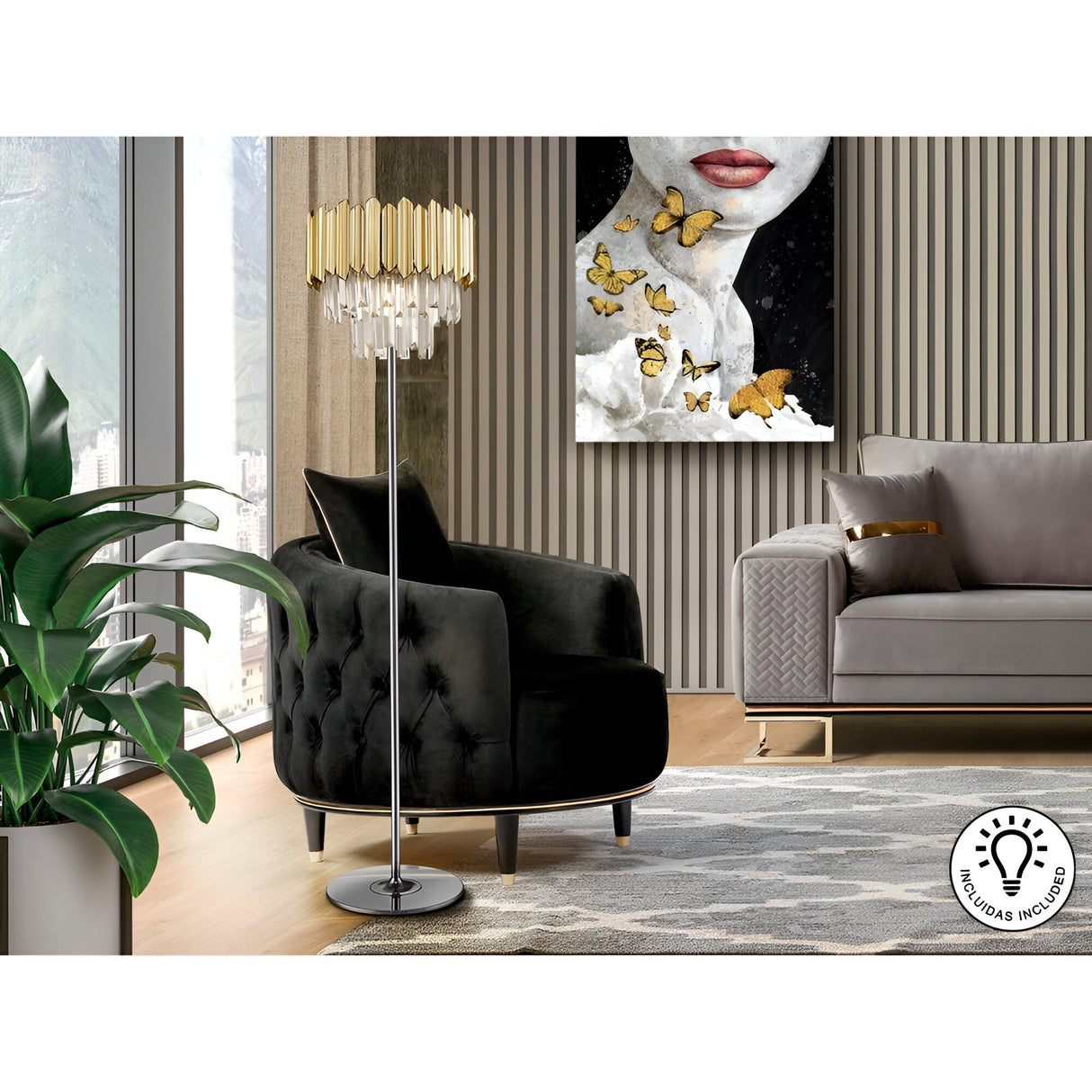 Tiara Glass Floor Lamp - Chrome/Gold