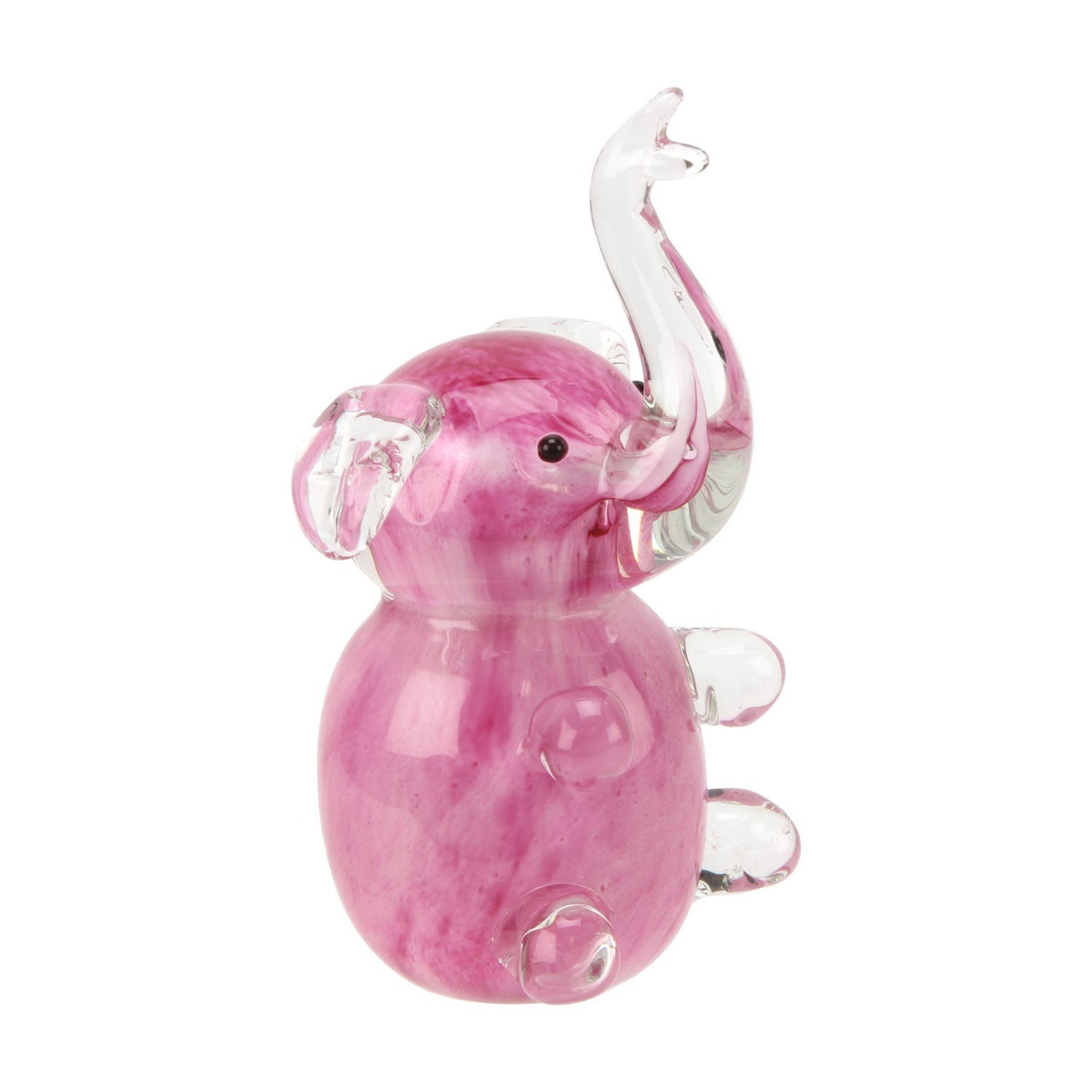 Elephant Glass Figurine with Clear Upturned Trunk - Pink