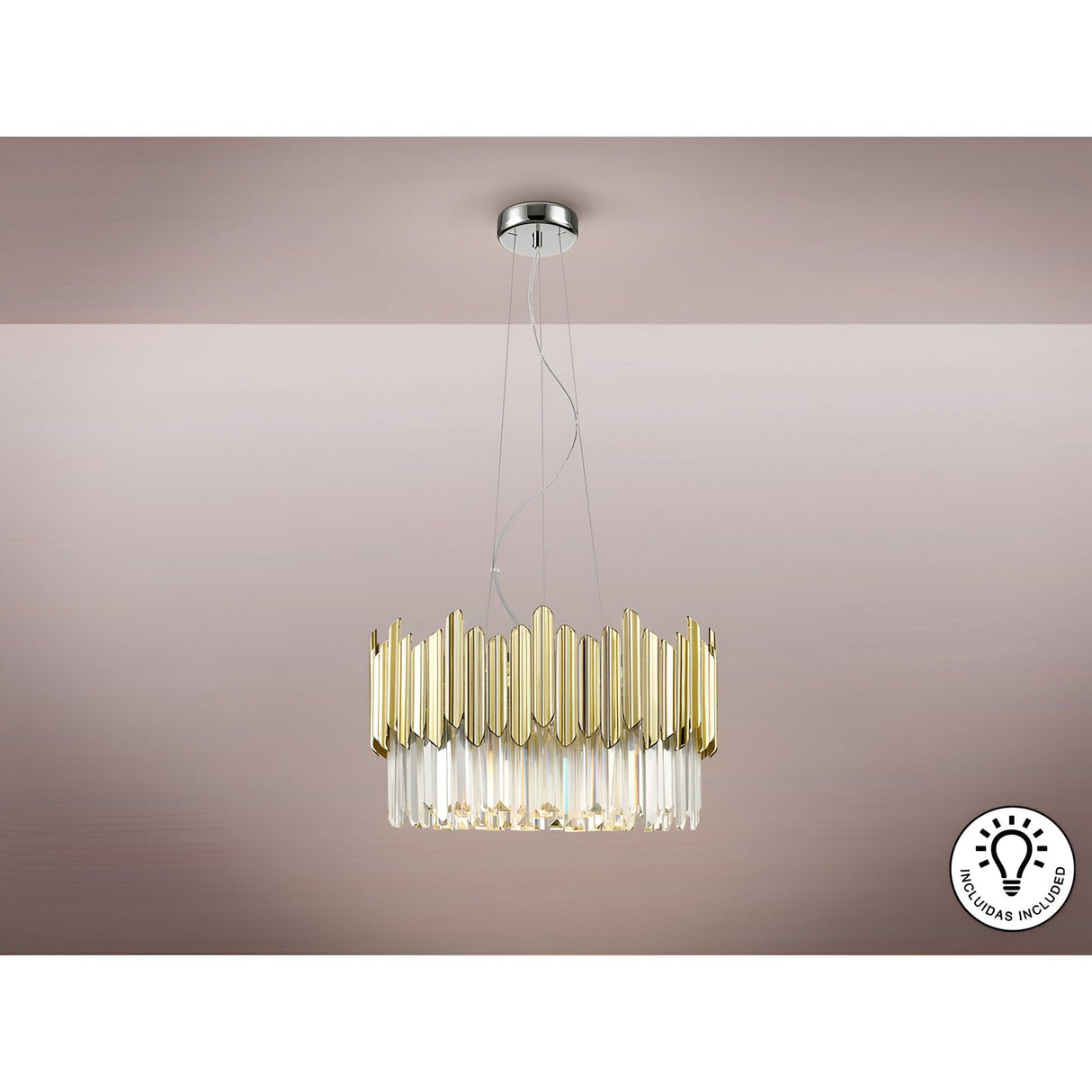 Tiara 6 Light Glass Chandelier - Gold