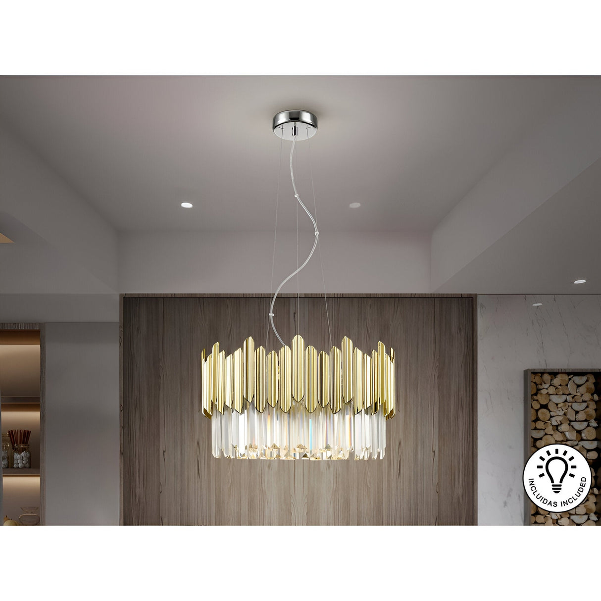 Tiara 6 Light Glass Chandelier - Gold