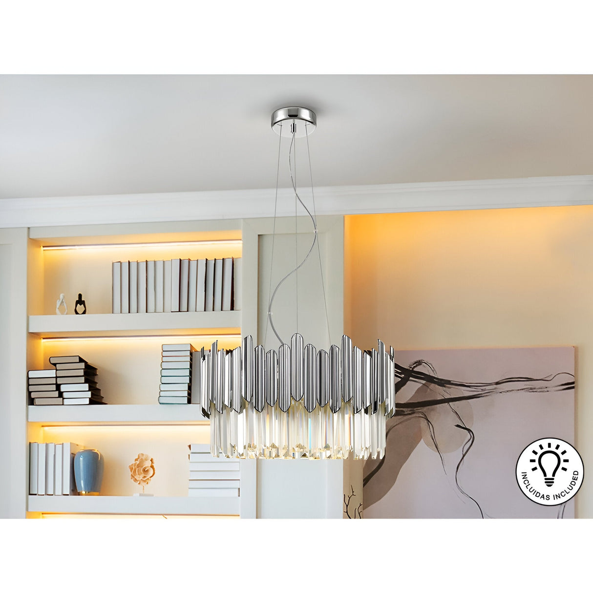 Tiara 6 Light Glass Chandelier - Chrome