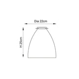 Dimension diagram for the Endon Brackmere pendant light shade, showing a height of 25cm and diameter of 22cm on a plain white background.