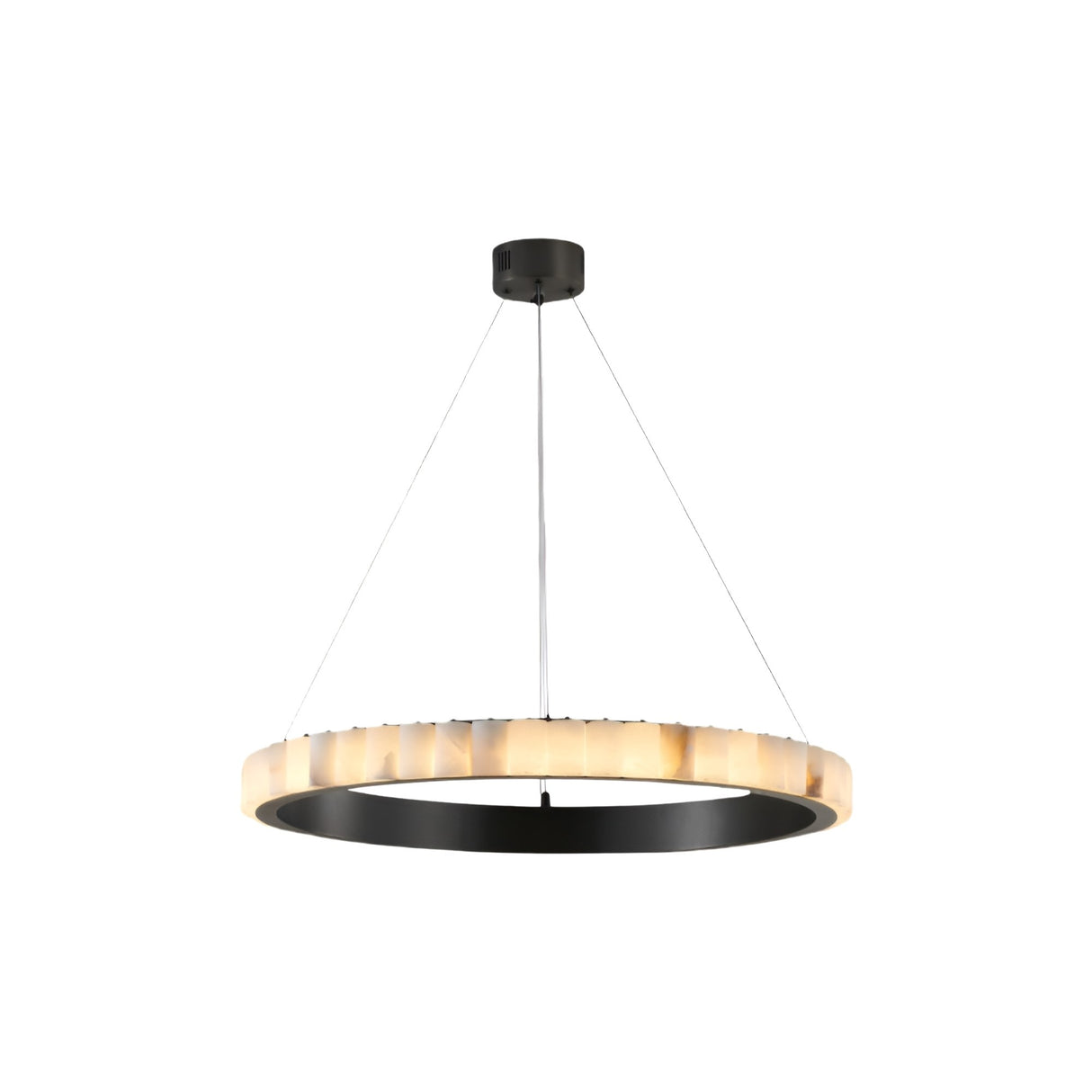 Lucenza LED Halo Ring Alabaster Chandelier – Matte Black  & Soft White