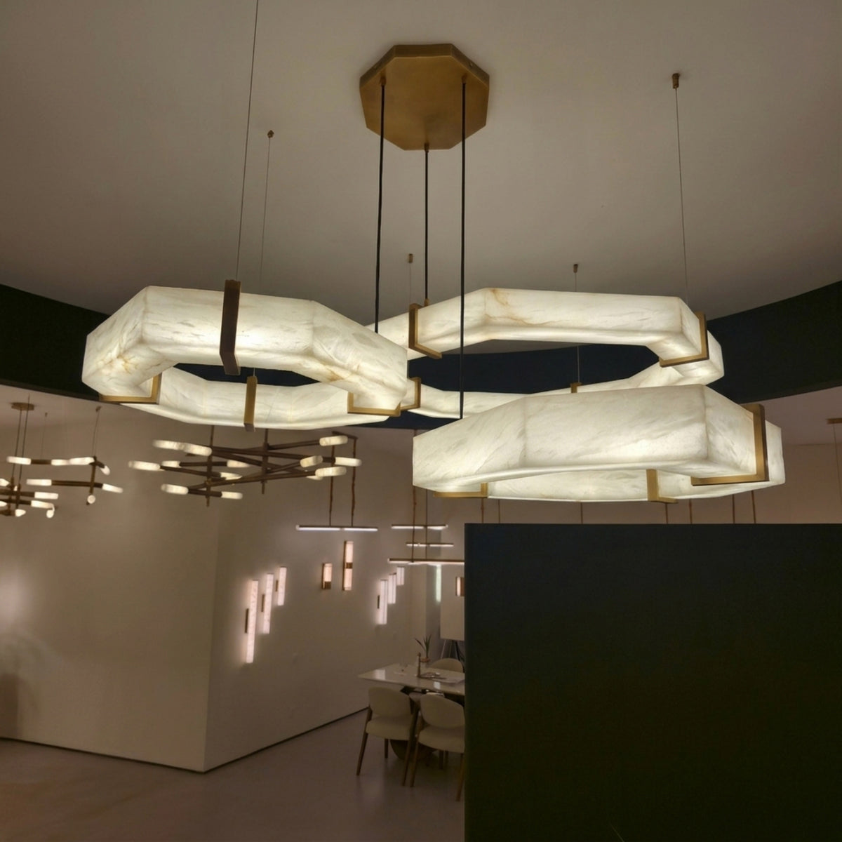 Vireon LED Triple Ring Alabaster Chandelier - Bronze