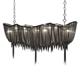 Niori Mireya 8 Light Chain Veil Chandelier in matt black, linear draped metal chains with tapered fringe, suspended from two diamond-link chains.
