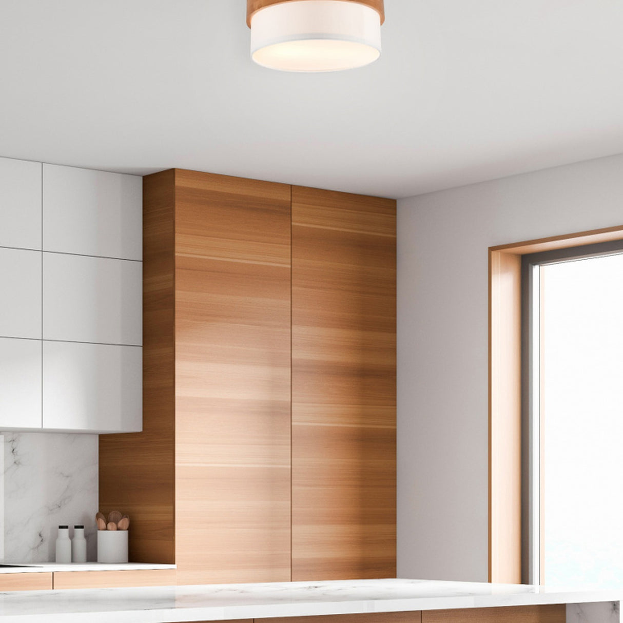 Seasons 2 Light Round White Ceiling Light – Satin Nickel