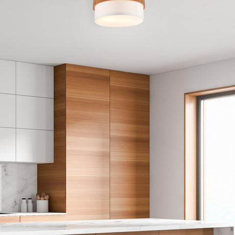 Seasons 2 Light Round White Ceiling Light – Satin Nickel
