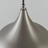 Close-up of the Ashleigh Pendant in matt nickel, showing the tapered dome shade and cable entry against a plain light grey background.